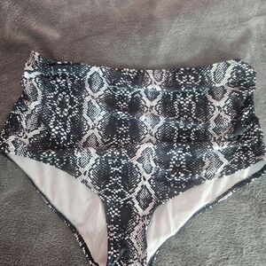 Snakeskin High-Waisted Bikini Bottoms